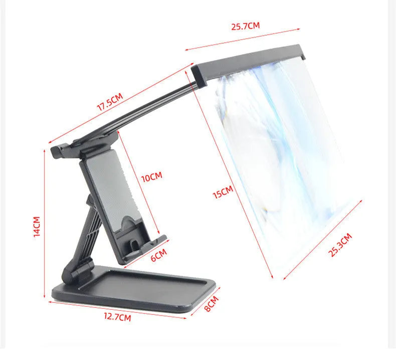 Black L20 mobile phone screen magnifier with acrylic lens on a separate adjustable stand.