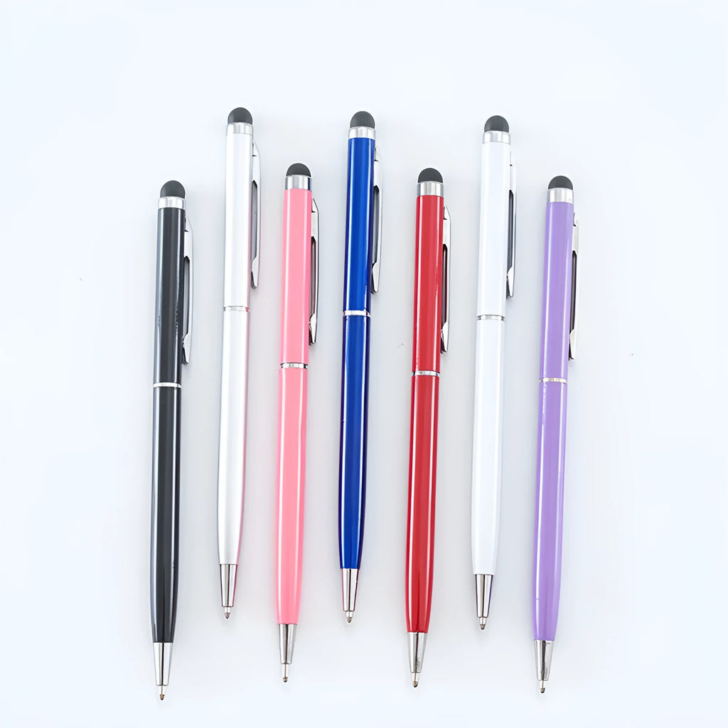Rotating metal capacitive pen with 0.5mm black tip on a white background