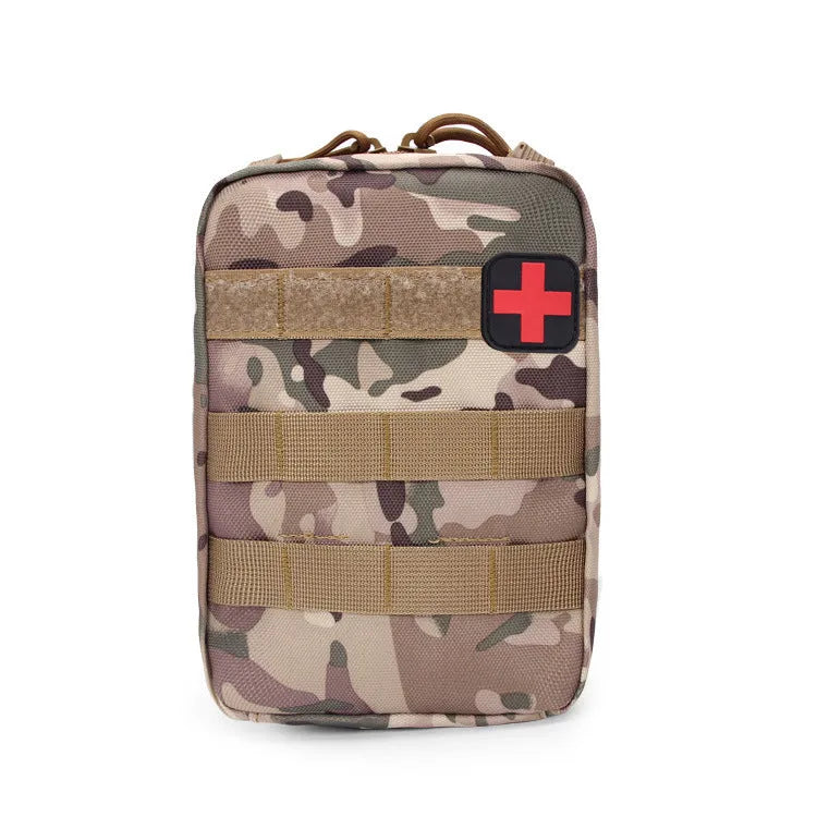 Army green tactical vest accessory pouch with Velcro patches made from nylon fabric.