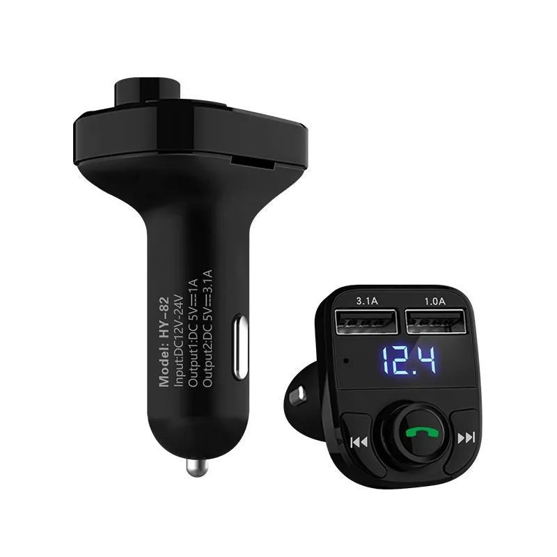 HY82 car MP3 Bluetooth player with cigarette lighter plug and dual USB charging ports