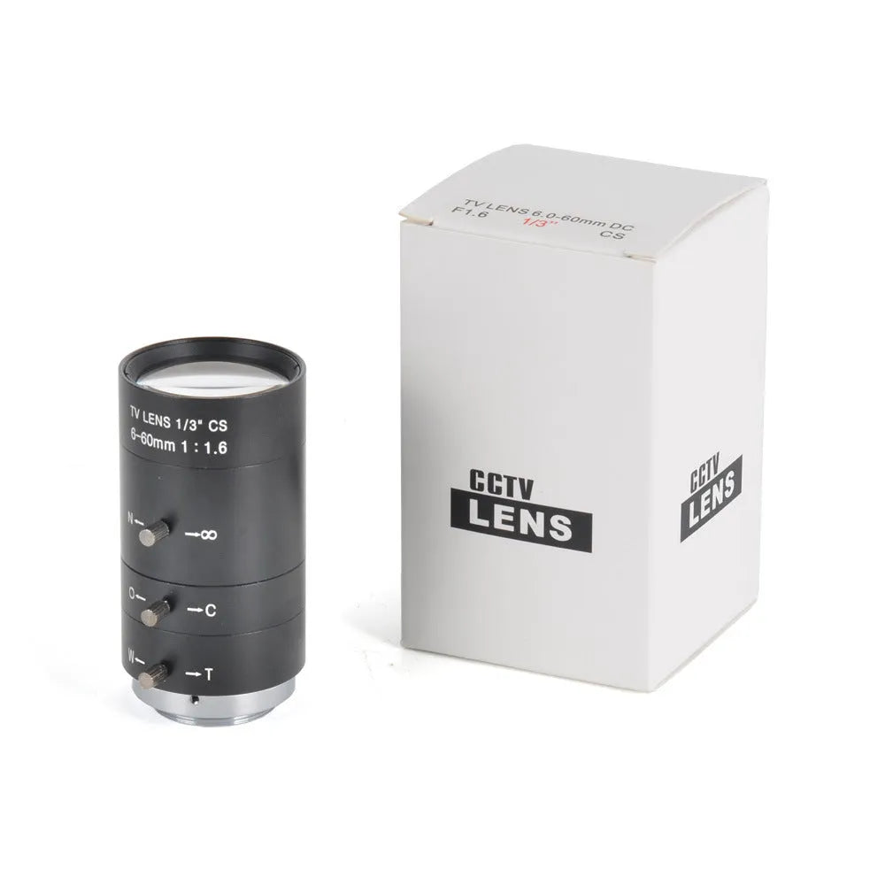 Black 6-60mm manual aperture CCTV camera lens with CS mount for security systems
