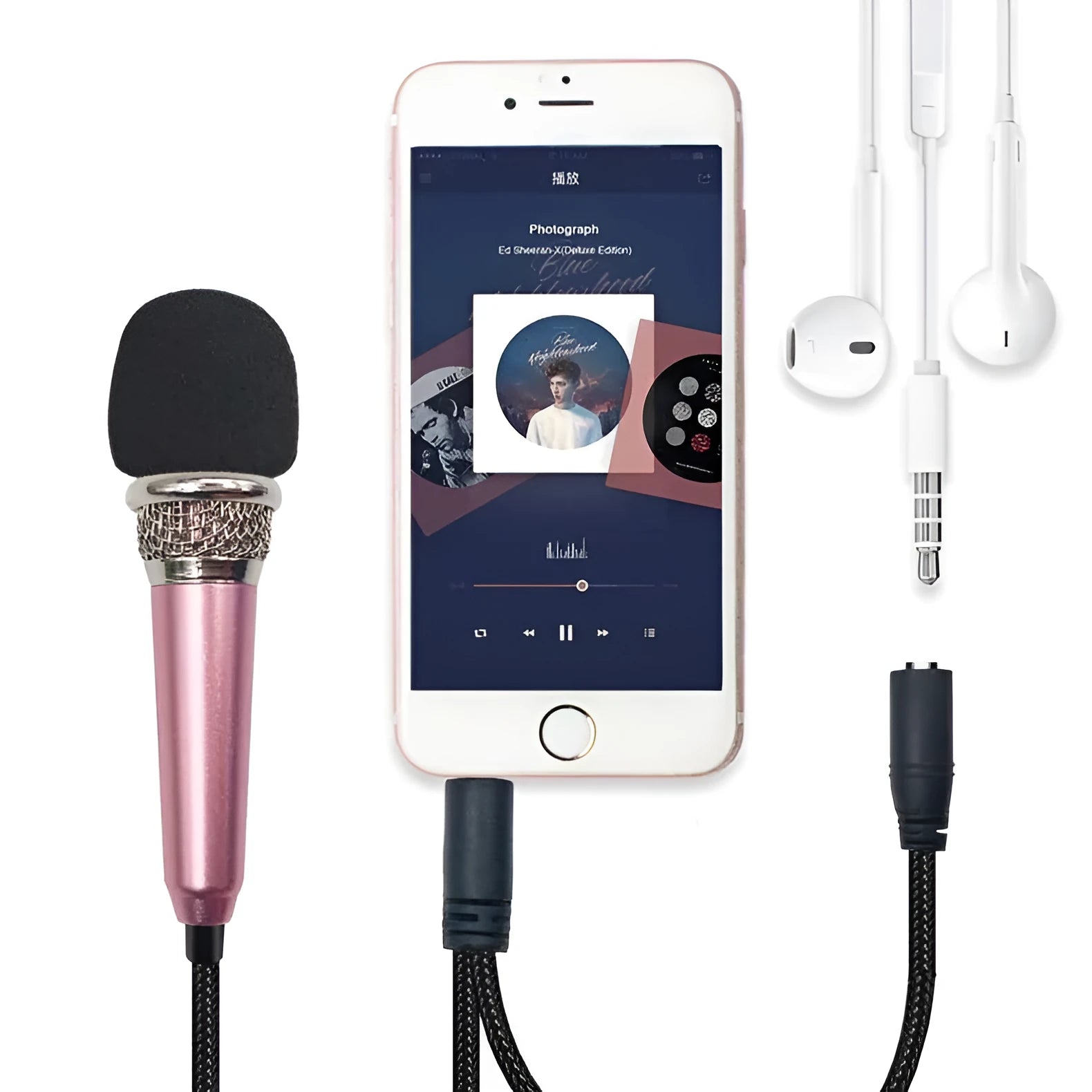 T3 mini condenser karaoke microphone with 3.5mm plug for Android phones, shown in blue, gold, red, and silver colour options.