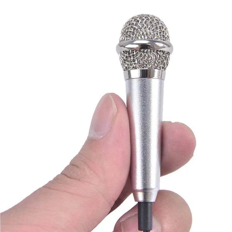 T3 mini condenser karaoke microphone with 3.5mm plug for Android phones, shown in blue, gold, red, and silver colour options.