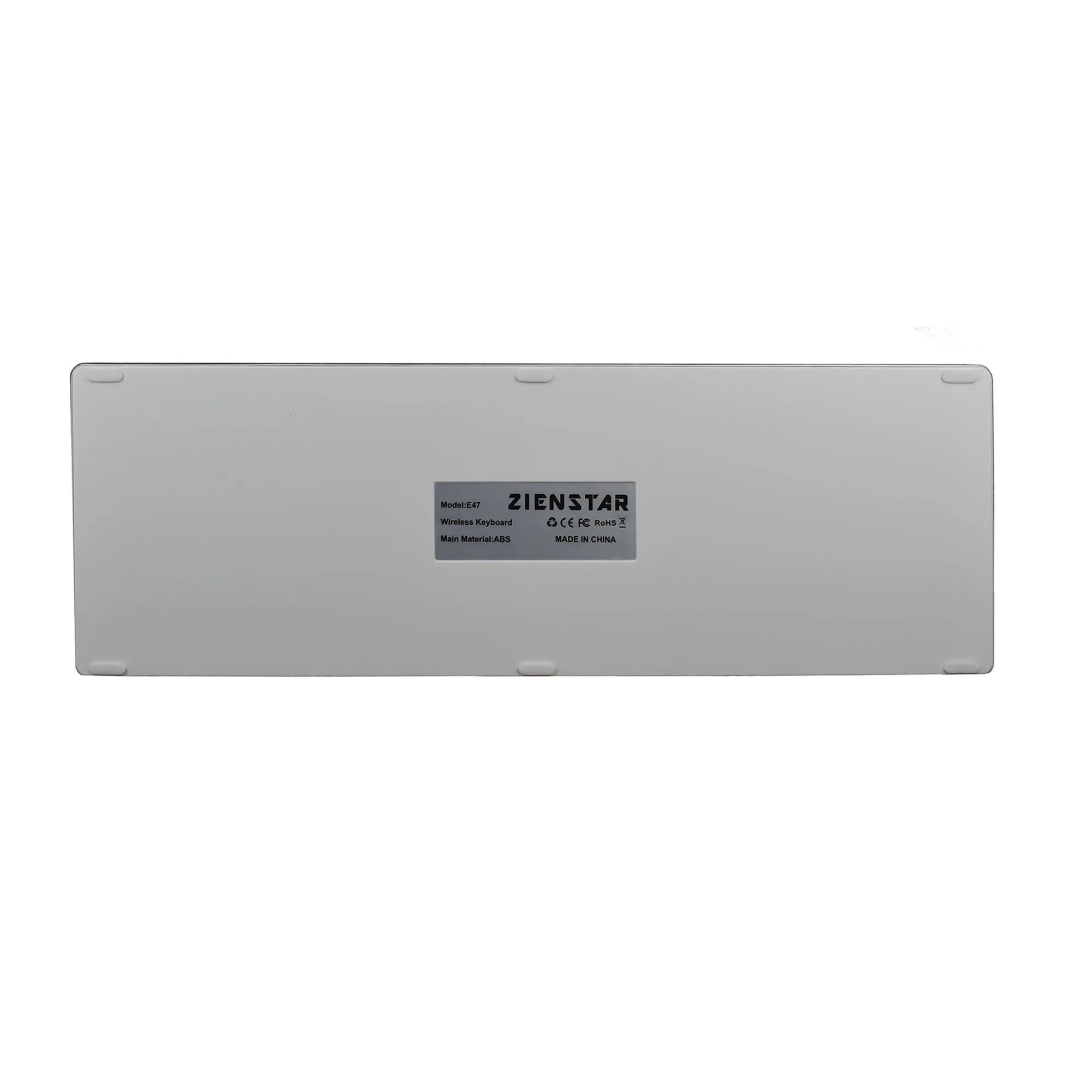Ultra-thin white rechargeable Bluetooth keyboard for tablets and phones showing full 104-key layout