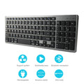 Ultra-thin white rechargeable Bluetooth keyboard for tablets and phones showing full 104-key layout