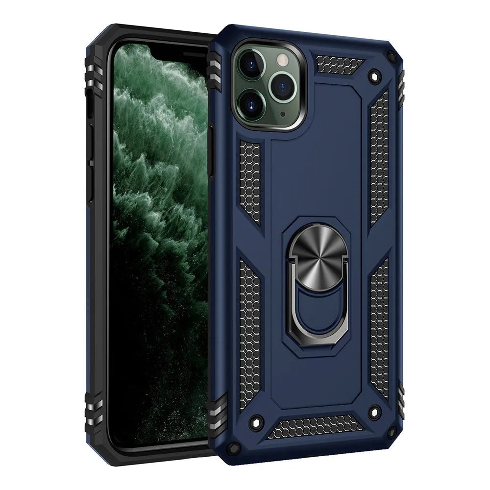 Dark green TPU and PC back cover case for Apple iPhone on a table.