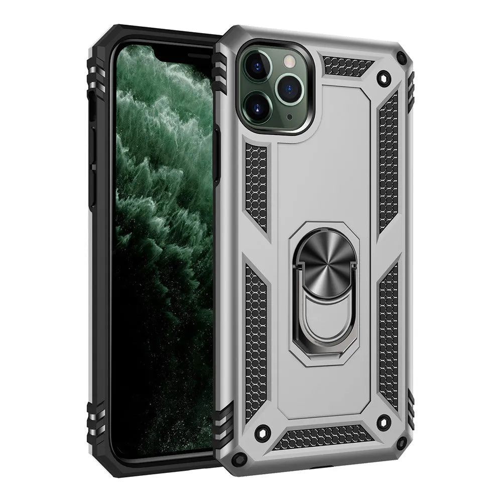 Dark green TPU and PC back cover case for Apple iPhone on a table.