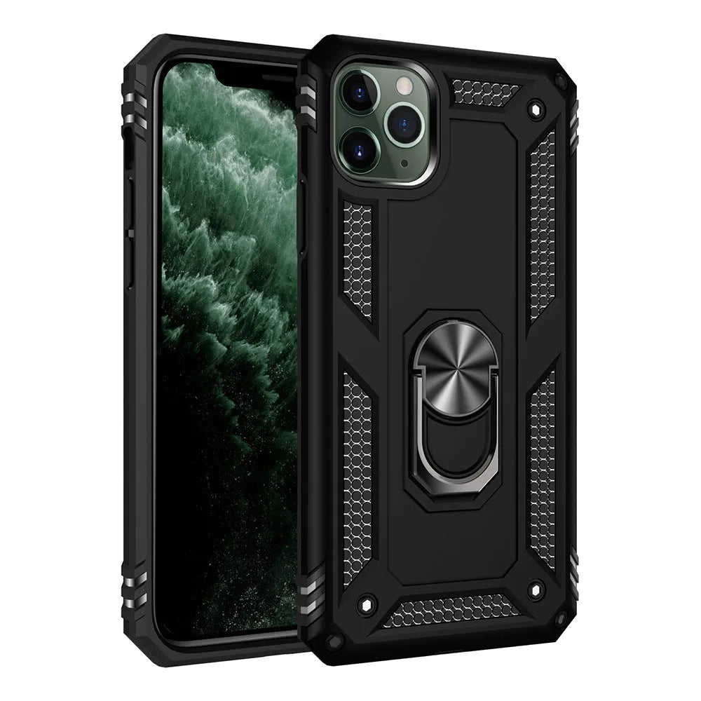 Dark green TPU and PC back cover case for Apple iPhone on a table.