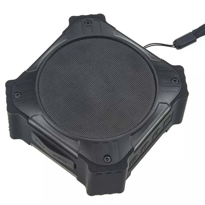 Black or blue waterproof portable Bluetooth speaker with wrist strap for outdoor use
