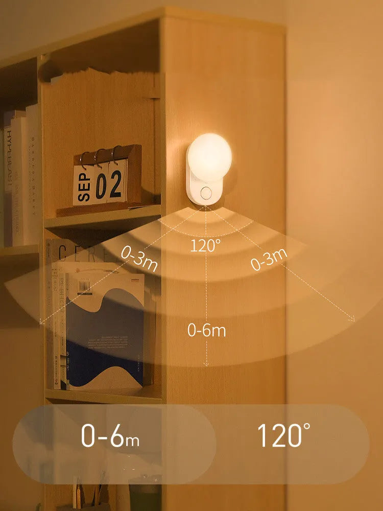Baseus white rechargeable LED night light with motion sensor for bedroom bedside.