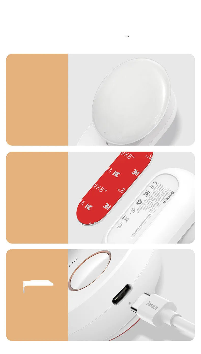 Baseus white rechargeable LED night light with motion sensor for bedroom bedside.