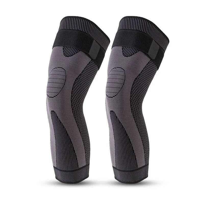 Green long straps knee pads with non-slip leggings for sports protection on a white background