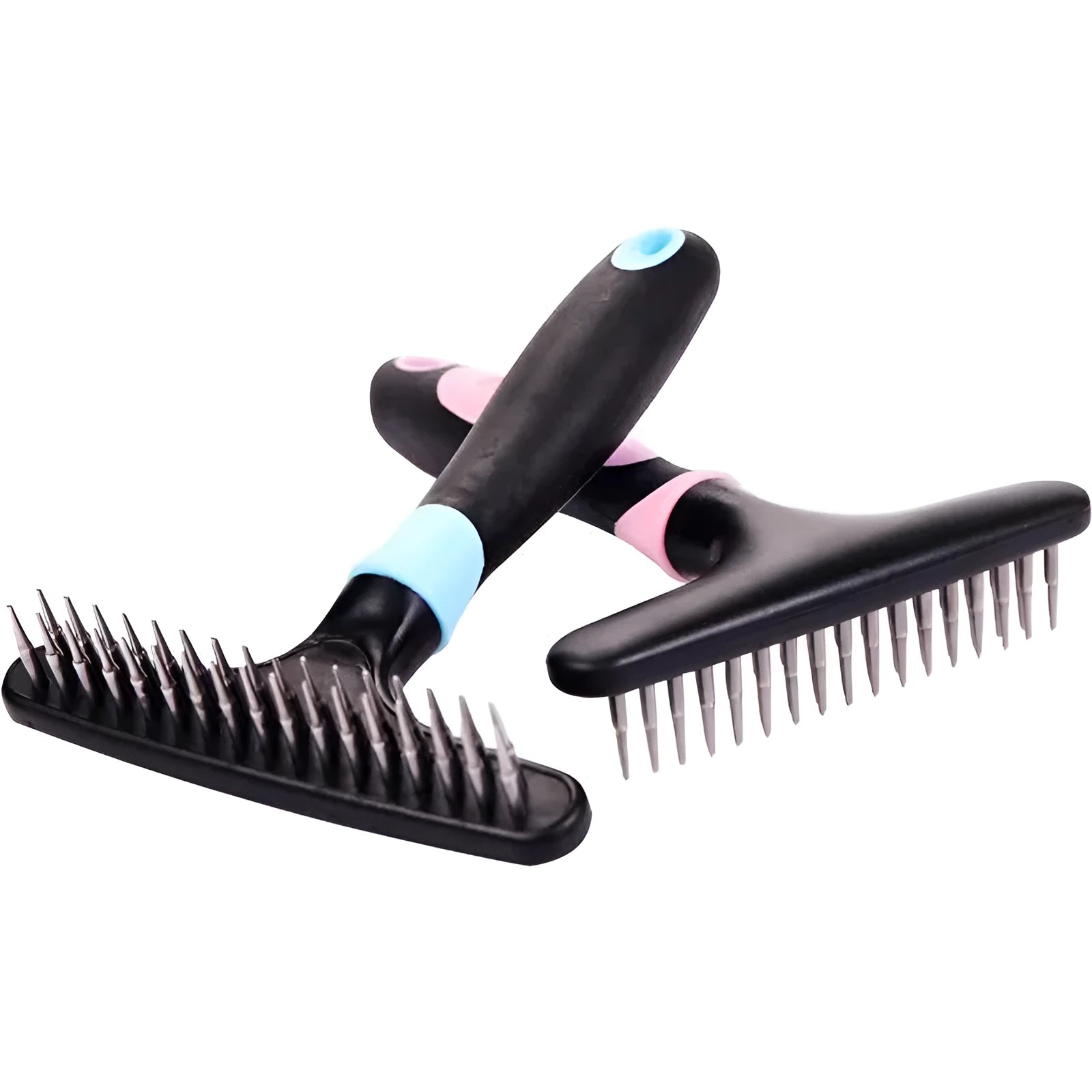 Blue pet hair removal comb with stainless steel needles for grooming dogs and cats