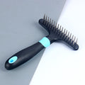 Blue pet hair removal comb with stainless steel needles for grooming dogs and cats