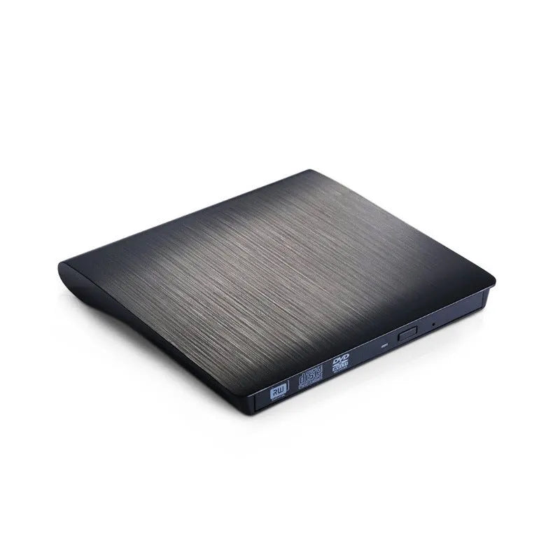 External DVD burner drive in black with tray open, USB 3.0 interface, compact size for notebook use