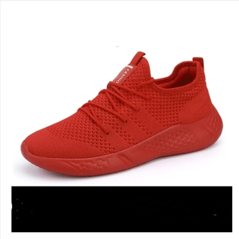 Men's black and white breathable mesh sneakers with lace-up closure and PVC sole