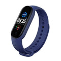 M5 smart fitness bracelet on wrist showing heart rate display, compatible with iOS and Android phones.