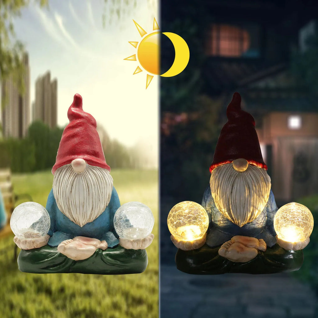 Solar LED resin dwarf doll outdoor ornament with faceless old man design measuring 27x20cm
