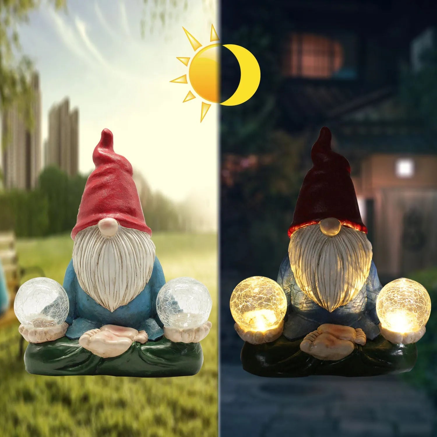 Solar LED resin dwarf doll outdoor ornament with faceless old man design measuring 27x20cm