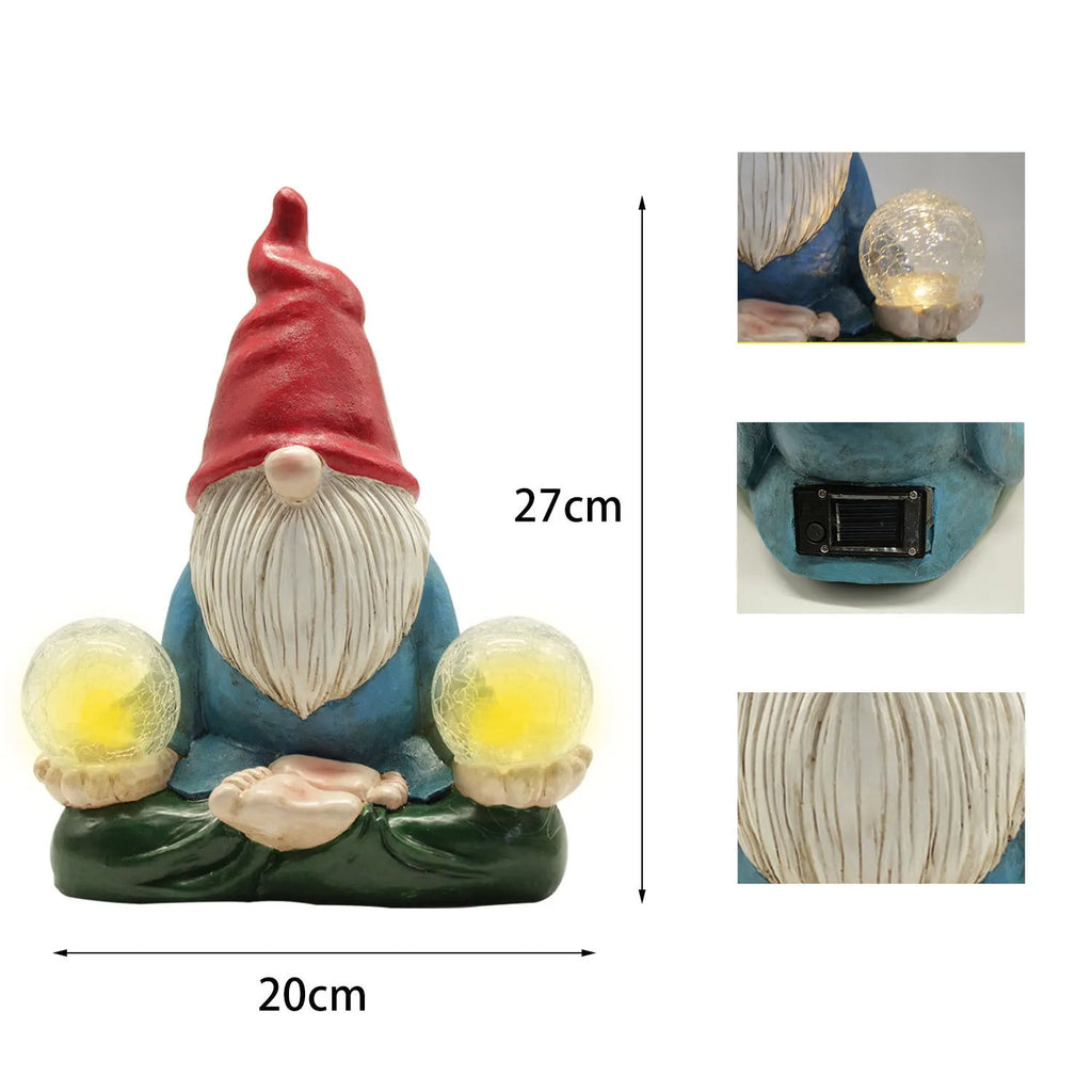 Solar LED resin dwarf doll outdoor ornament with faceless old man design measuring 27x20cm
