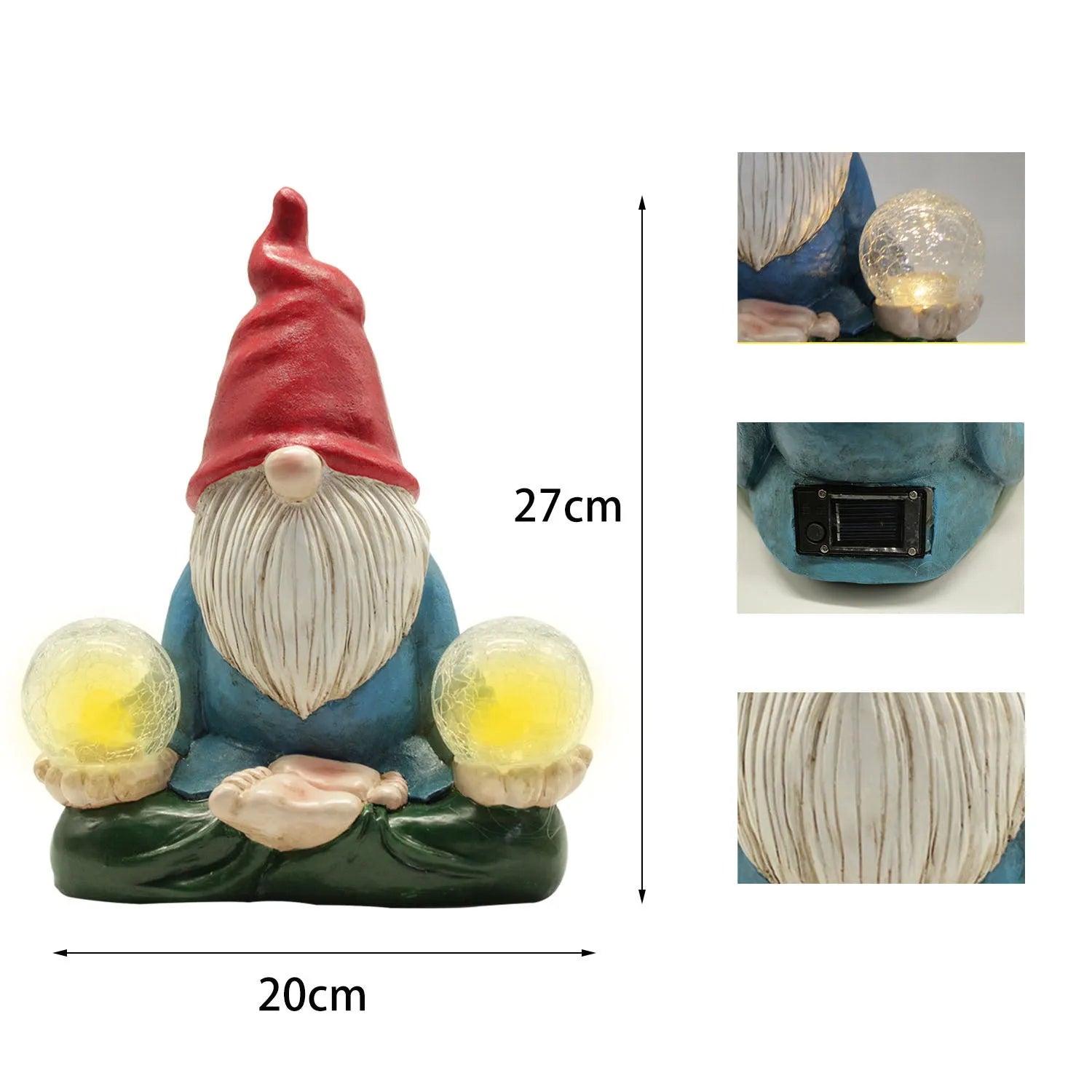 Solar LED resin dwarf doll outdoor ornament with faceless old man design measuring 27x20cm