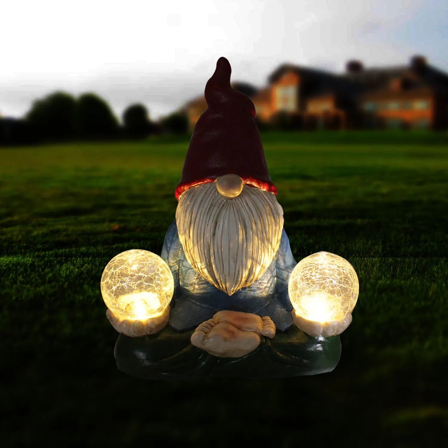 Solar LED resin dwarf doll outdoor ornament with faceless old man design measuring 27x20cm