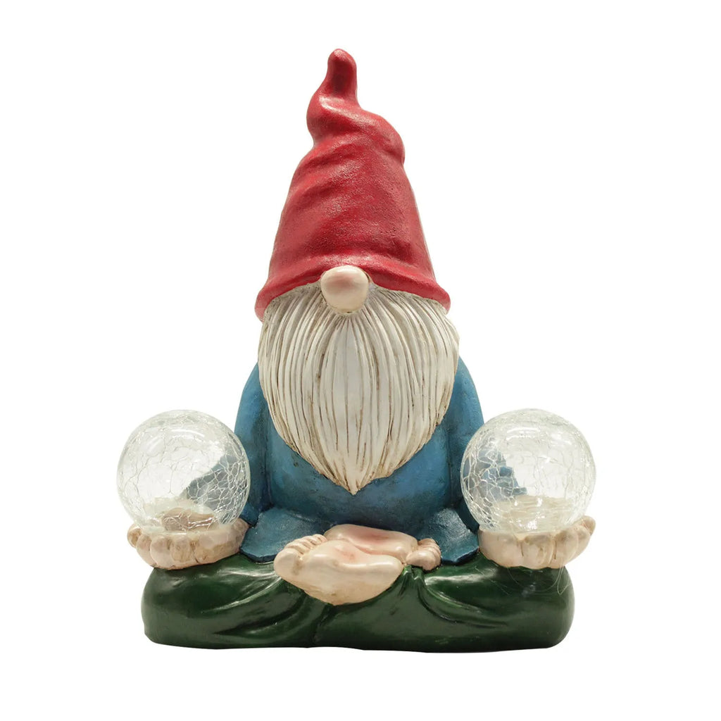 Solar LED resin dwarf doll outdoor ornament with faceless old man design measuring 27x20cm