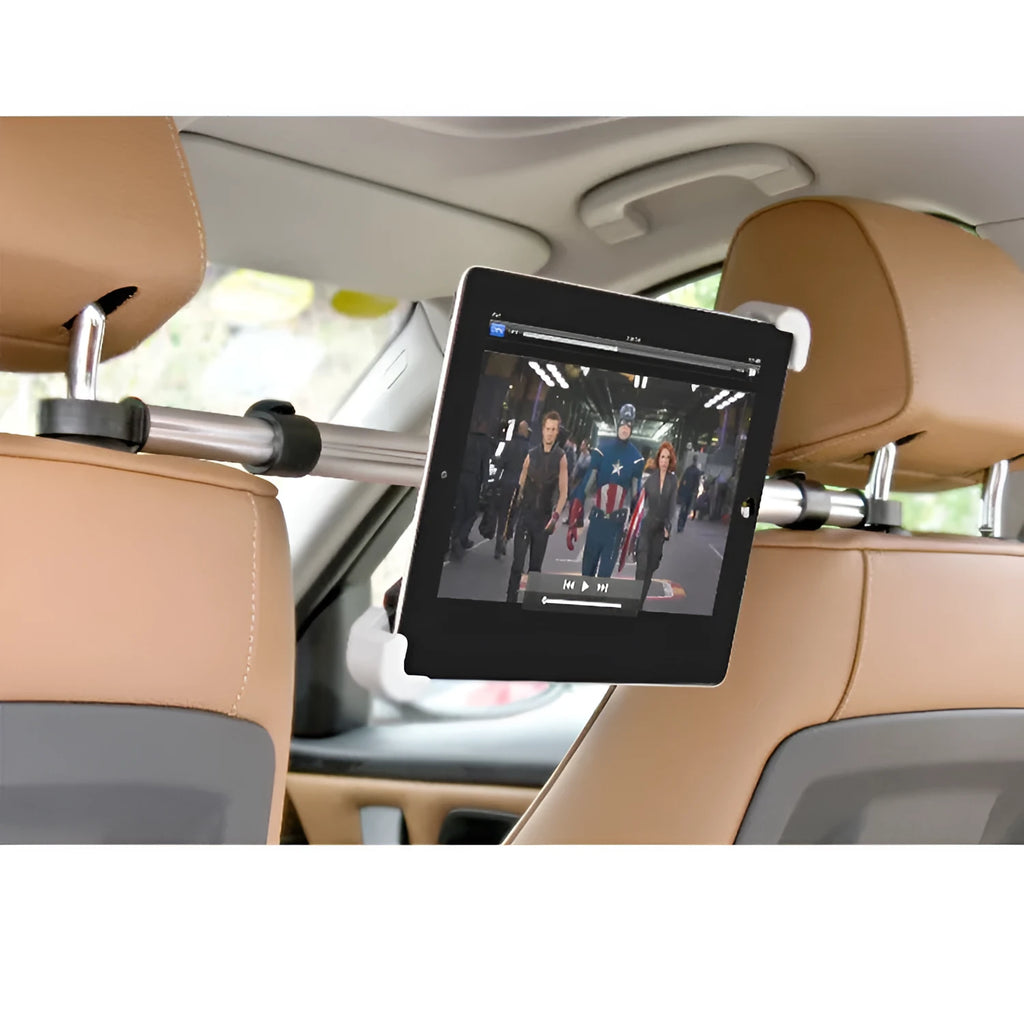 Universal ABS tablet stand in black colour holding a tablet in landscape orientation