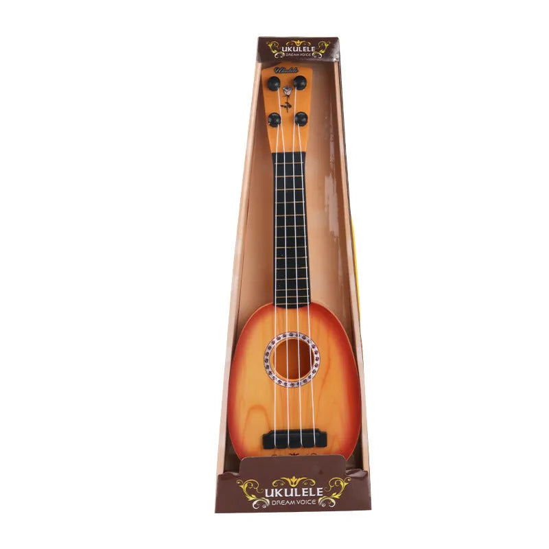 Plastic simulation ukulele toy for children with retro design and safe construction