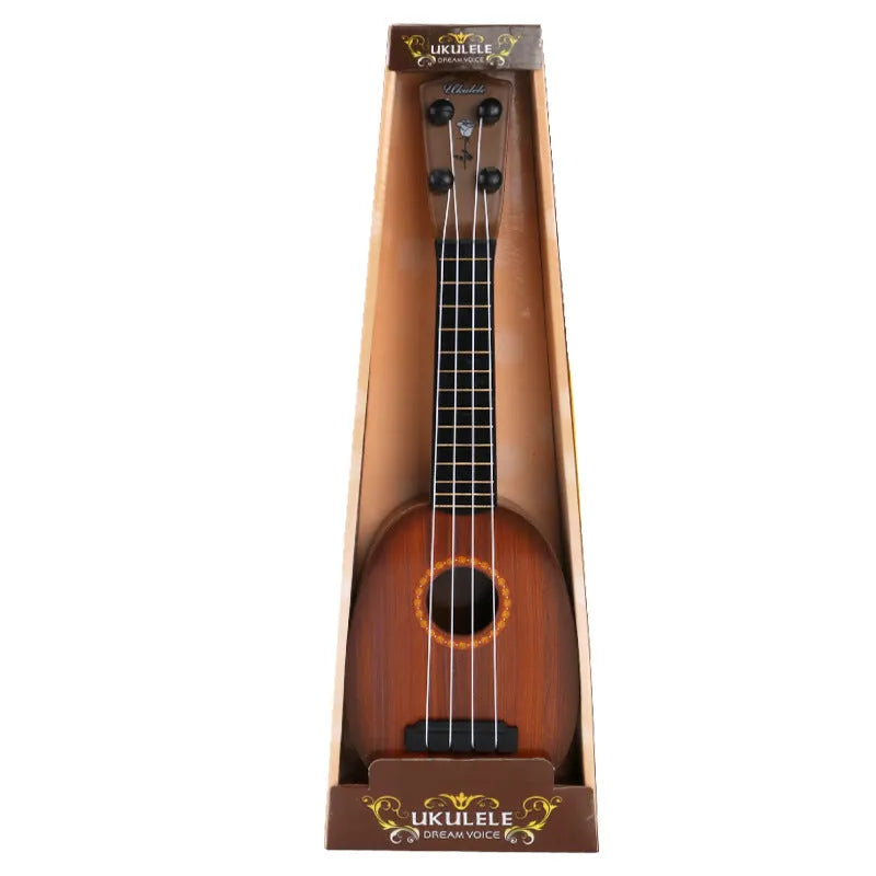 Plastic simulation ukulele toy for children with retro design and safe construction