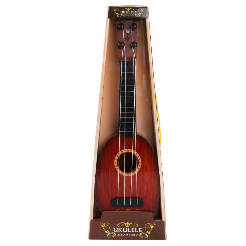 Plastic simulation ukulele toy for children with retro design and safe construction