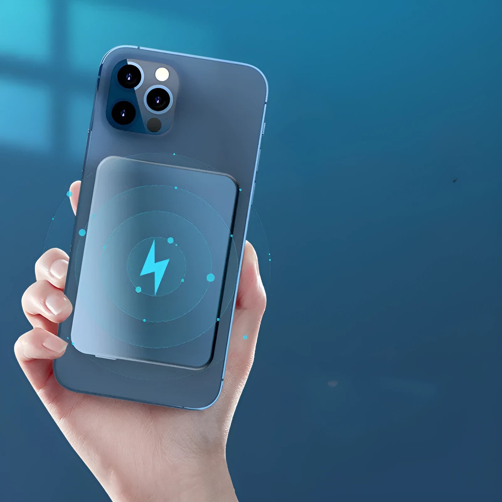 Silver Apple wireless magnetic charging power bank with USB-C port and slim aluminium design