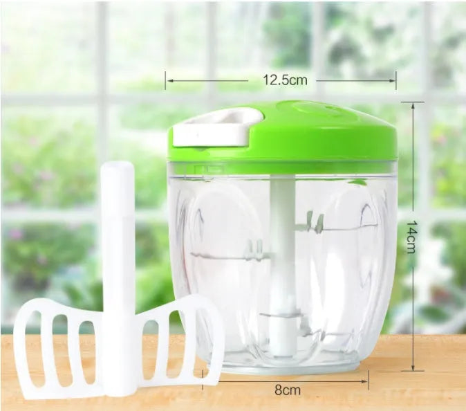 Green manual food chopper with stainless steel blades and 500ml capacity