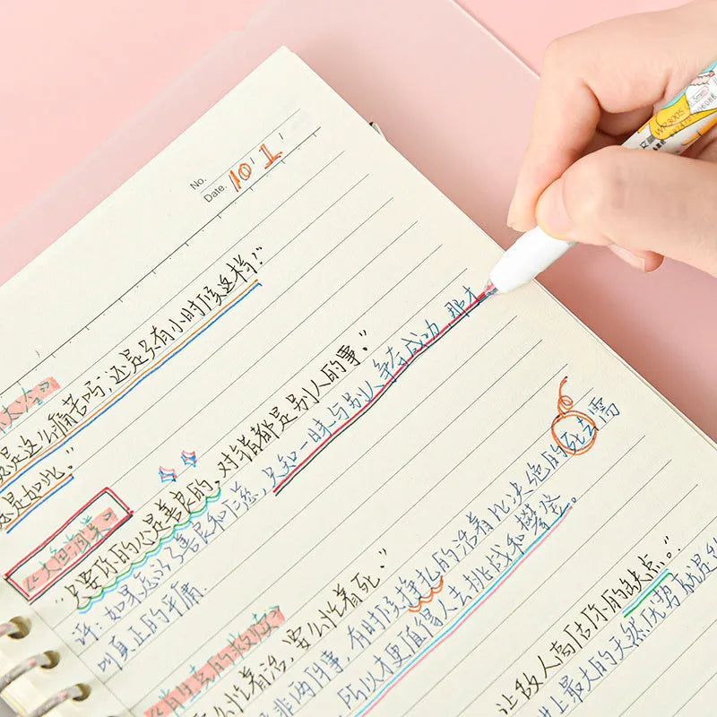 Six colour double-headed highlighter set with 0.5mm tips and plastic pull caps