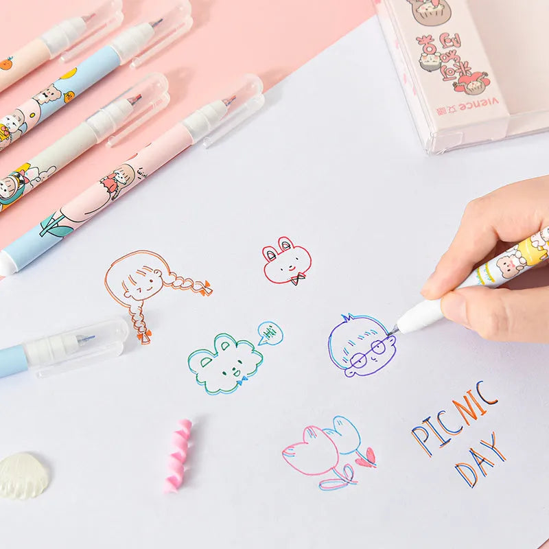 Six colour double-headed highlighter set with 0.5mm tips and plastic pull caps