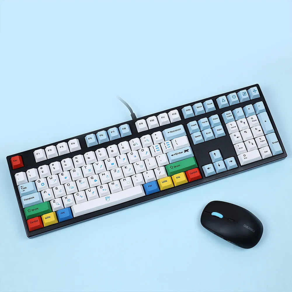 PS theme mechanical keyboard keycap set in blue and white with sublimation printed legends