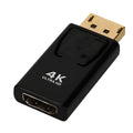 Black DP to HDMI adapter cable with male connectors for 4K signal conversion.