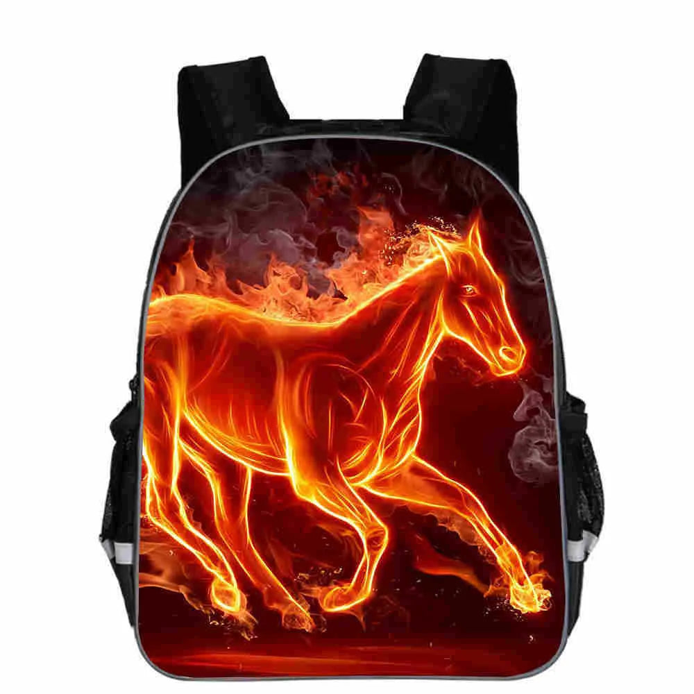 Horse animal head cartoon lightning school backpack in polyester with zipper opening