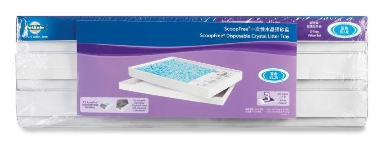 Three automatic litter box replacement trays pre-filled with white crystal sand in plastic housing