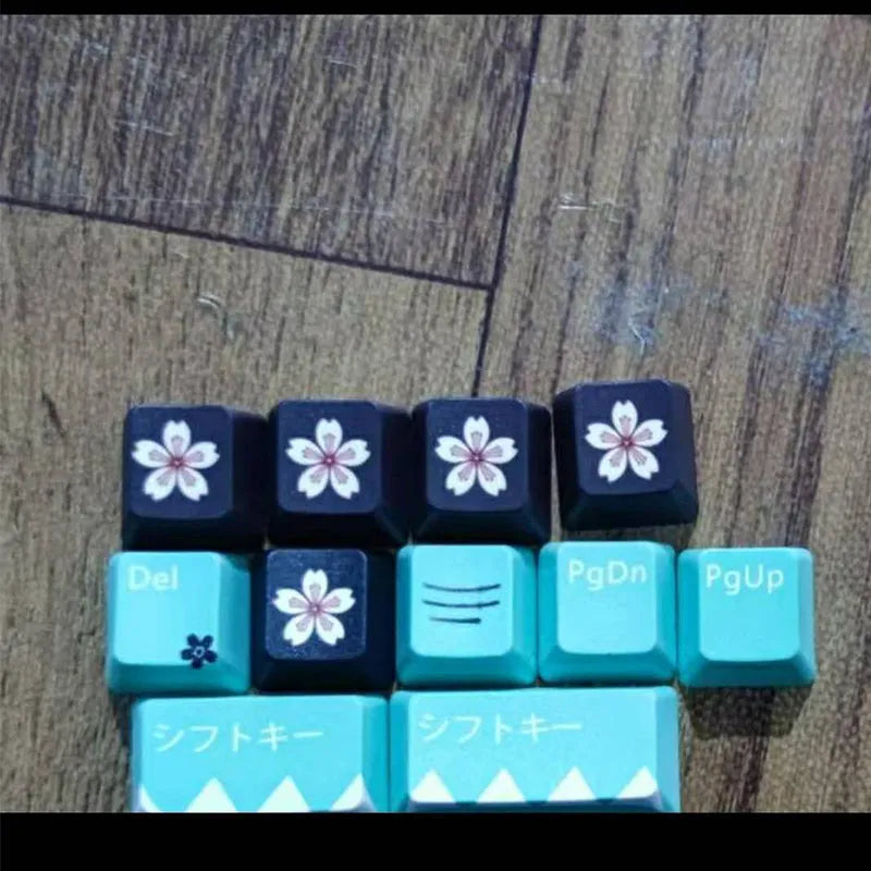 Set of solid green mechanical keyboard keycaps with Cherry MX compatible stems on a white background.