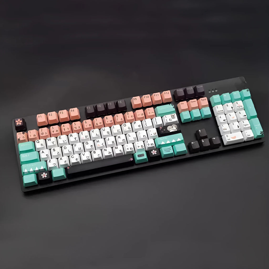Set of solid green mechanical keyboard keycaps with Cherry MX compatible stems on a white background.