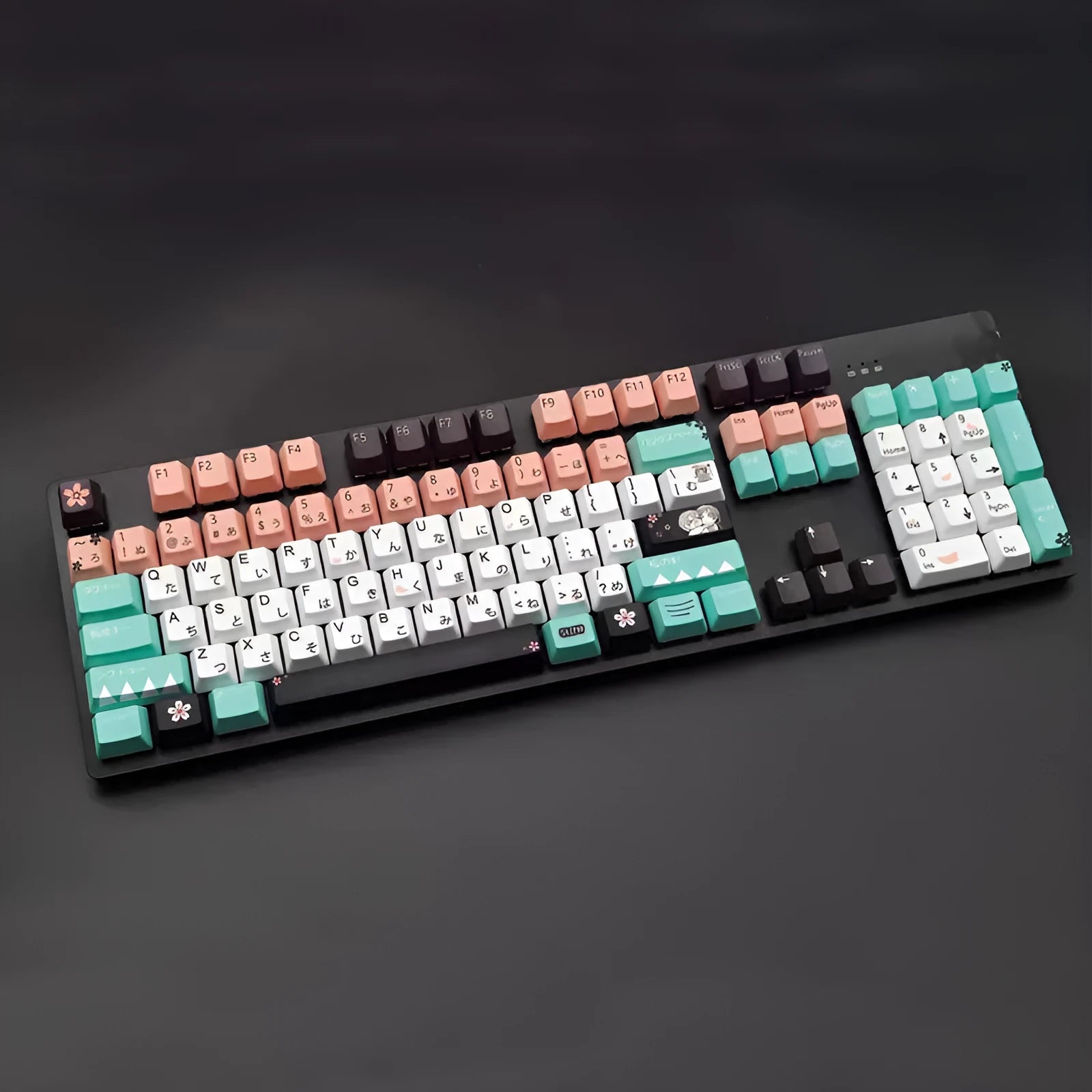 Set of solid green mechanical keyboard keycaps with Cherry MX compatible stems on a white background.