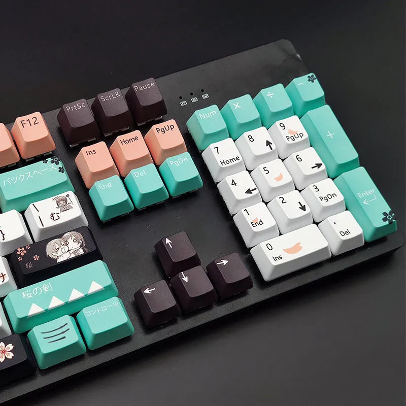 Set of solid green mechanical keyboard keycaps with Cherry MX compatible stems on a white background.