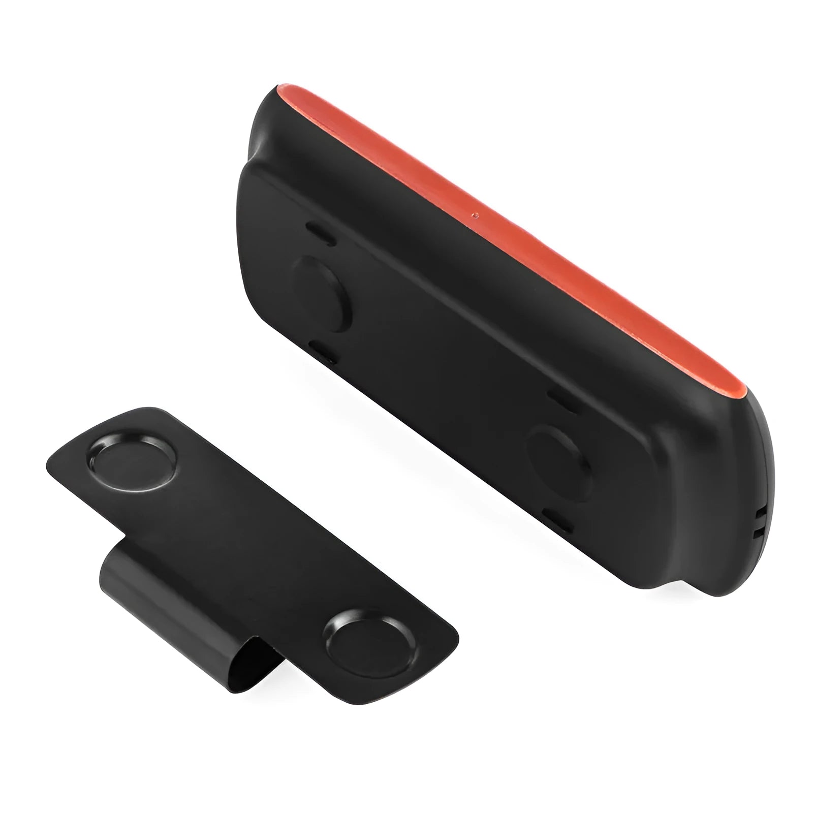 Orange plastic Bluetooth car hands-free speaker unit designed for sun visor mounting.
