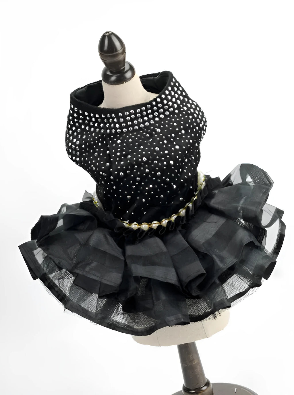 Black polyester princess-style dog skirt for small to large pets on white background
