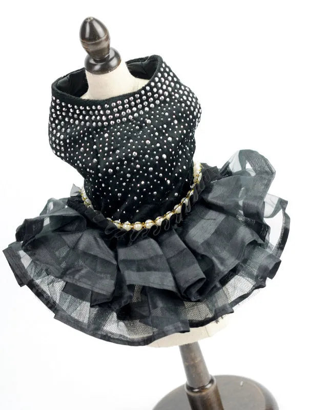 Black polyester princess-style dog skirt for small to large pets on white background