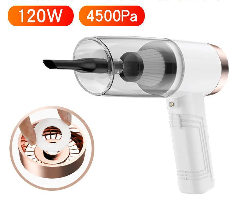 Dual-purpose car vacuum cleaner with accessories in black or white colour options