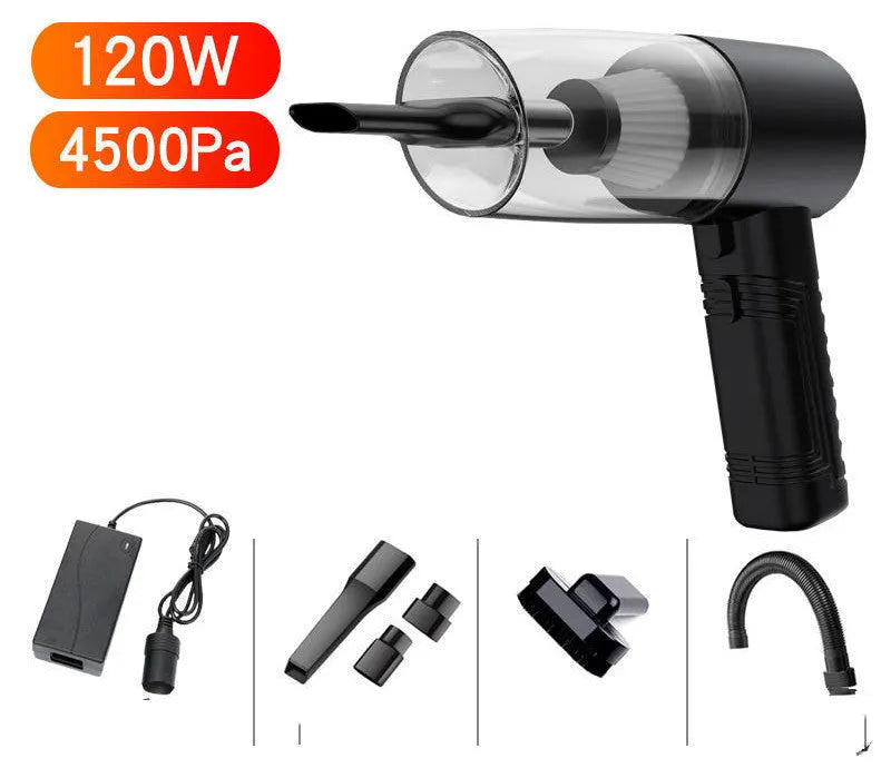 Dual-purpose car vacuum cleaner with accessories in black or white colour options
