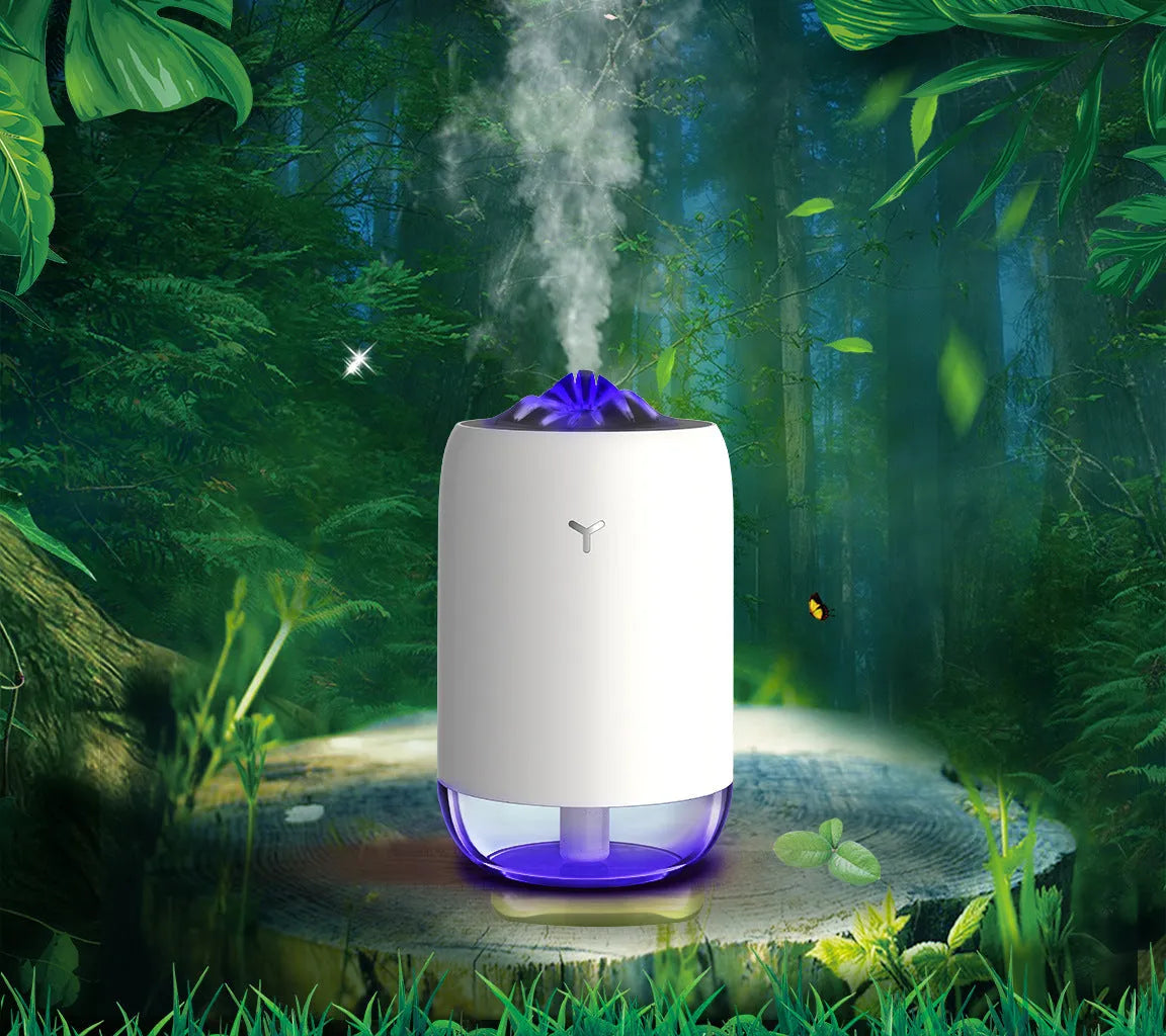 Magic Flame columnar humidifier diffuser in white with USB cable and single fog outlet
