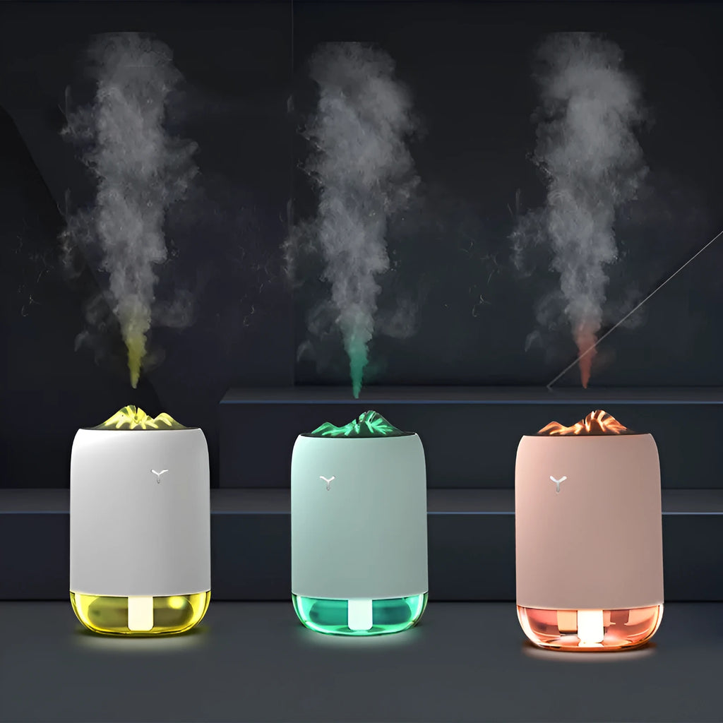 Magic Flame columnar humidifier diffuser in white with USB cable and single fog outlet